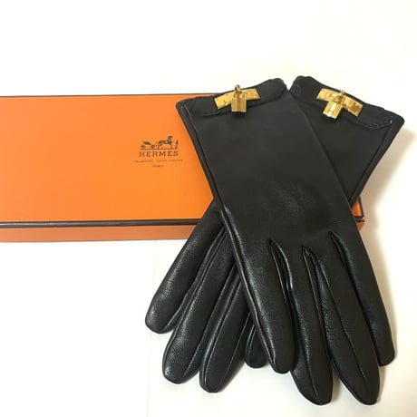【展示品】HERMES レザーグローブ ケリー 手袋 ブラック サイズ6