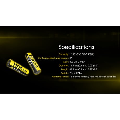 NITECORE ナイトコア /  NL1411R （USB-C充電式リチウムイオンバッテリー）