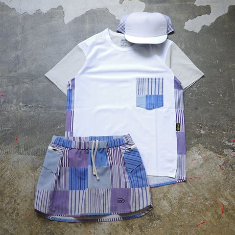 ranor ラナー / STRIPE PW MIDDLE SKIRT《BLU》 ストライプ ミドルスカート 《BLU》