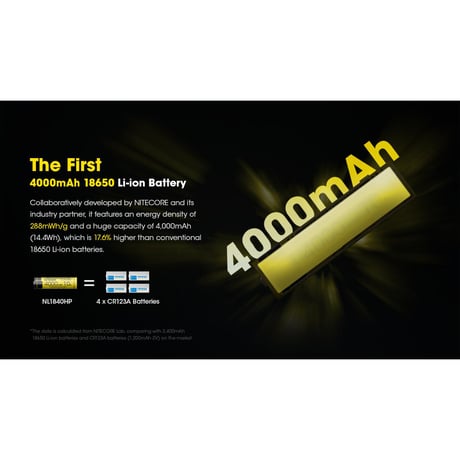 NITECORE ナイトコア / NL1840HP（18650型リチウムイオン充電池）