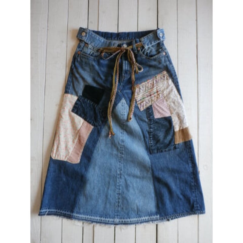 DENIM DUNGAREE/12ozHOME MADEデニムリメイクスカート | LITTL...