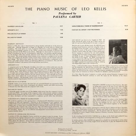 Paulena Carter / THE PIANO MUSIC OF LEO KELLIS
