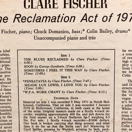 Clare Fischer / RECLAMATION ACT OF 1972