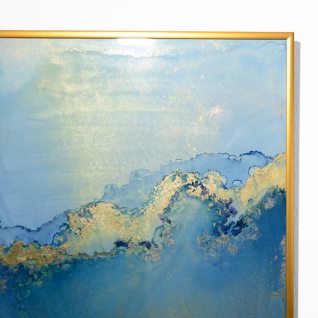 「See Blue 04／シーブルー 04」A3フレームセット  alcohol ink art interior poster／アルコールインクアート インテリアポスター