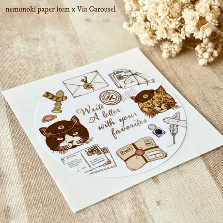 nemunoki paper item/「猫たちの郵便局」▪️ステッカーセット①②・▪️活版&箔押し切手風シール