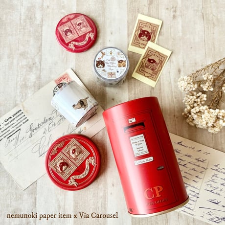 nemunoki paper item/「猫たちの郵便局」ポスト缶入り雑貨セット