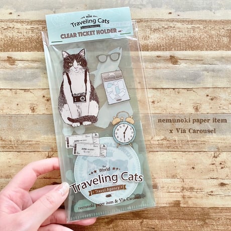 nemunoki paper item/「世界を旅する猫たち」　チケットホルダー・クリーニングクロス