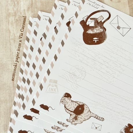 nemunoki paper item/「猫たちの郵便局」❶ファイル付きレターセット・❷ミニカードセット