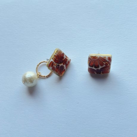 TARO/茶×コットンパールピアス