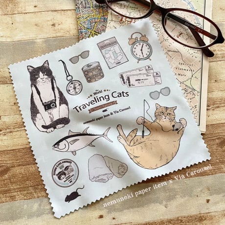 nemunoki paper item/「世界を旅する猫たち」　チケットホルダー・クリーニングクロス