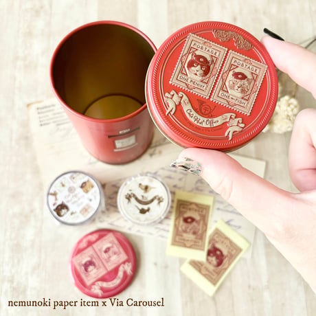 nemunoki paper item/「猫たちの郵便局」ポスト缶入り雑貨セット