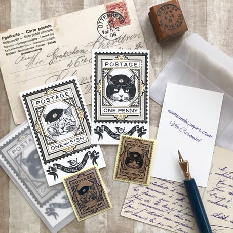 nemunoki paper item/「猫たちの郵便局」❶ファイル付きレターセット・❷ミニカードセット