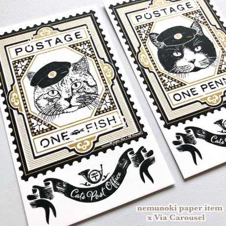 nemunoki paper item/「猫たちの郵便局」❶ファイル付きレターセット・❷ミニカードセット