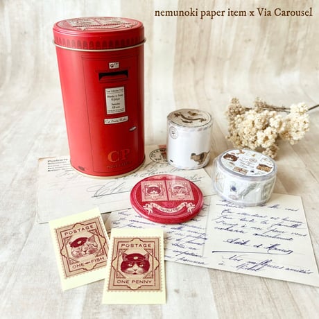 nemunoki paper item/「猫たちの郵便局」ポスト缶入り雑貨セット