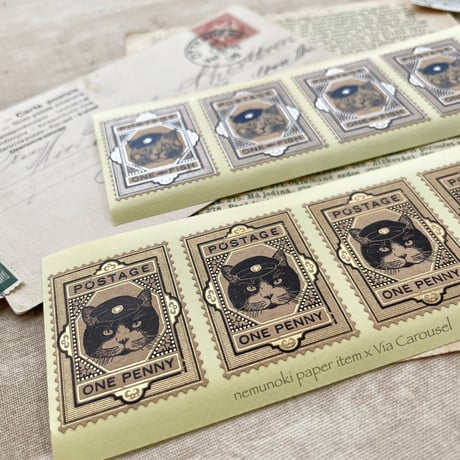 nemunoki paper item/「猫たちの郵便局」▪️ステッカーセット①②・▪️活版&箔押し切手風シール