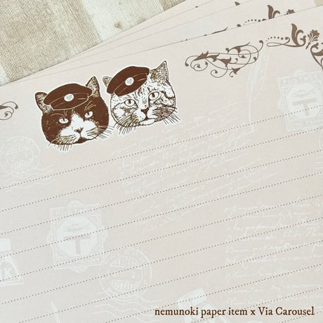 nemunoki paper item/「猫たちの郵便局」❶ファイル付きレターセット・❷ミニカードセット