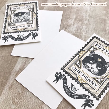 nemunoki paper item/「猫たちの郵便局」❶ファイル付きレターセット・❷ミニカードセット