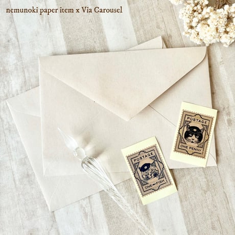 nemunoki paper item/「猫たちの郵便局」❶ファイル付きレターセット・❷ミニカードセット