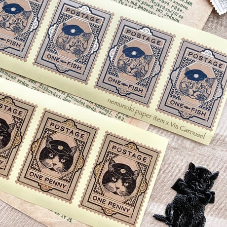 nemunoki paper item/「猫たちの郵便局」▪️ステッカーセット①②・▪️活版&箔押し切手風シール