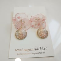 手織り佐賀錦.el(テオリサガニシキ.エル)/ シフォン花 ピアス -ピンク-