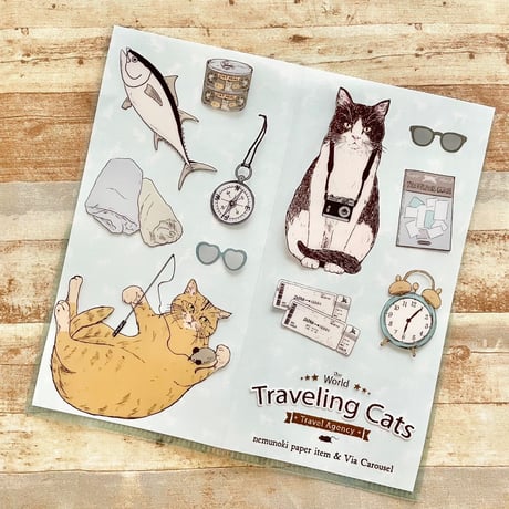 nemunoki paper item/「世界を旅する猫たち」　チケットホルダー・クリーニングクロス