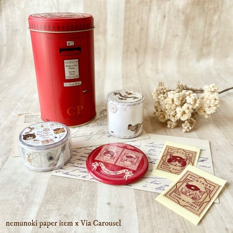 nemunoki paper item/「猫たちの郵便局」ポスト缶入り雑貨セット