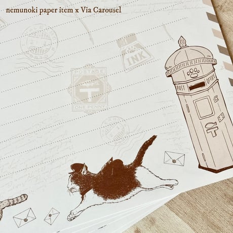 nemunoki paper item/「猫たちの郵便局」❶ファイル付きレターセット・❷ミニカードセット