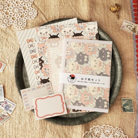 ant's Handmade Market /  お手紙セット ①ミャオミャオ トリコロール ②切手