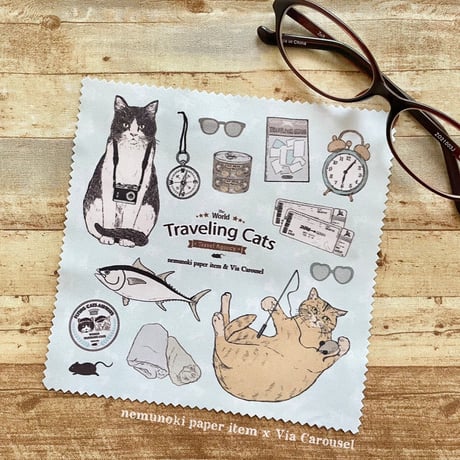 nemunoki paper item/「世界を旅する猫たち」　チケットホルダー・クリーニングクロス
