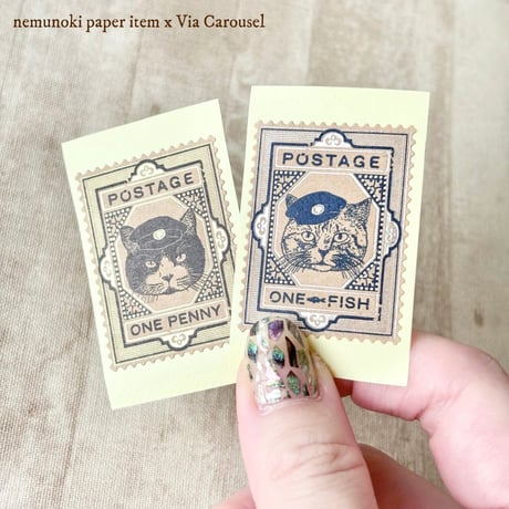 nemunoki paper item/「猫たちの郵便局」❶ファイル付きレターセット・❷ミニカードセット