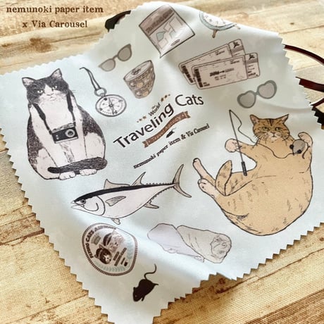 nemunoki paper item/「世界を旅する猫たち」　チケットホルダー・クリーニングクロス