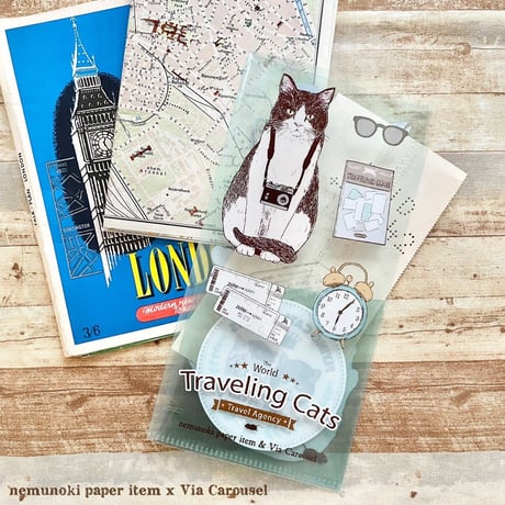 nemunoki paper item/「世界を旅する猫たち」　チケットホルダー・クリーニングクロス