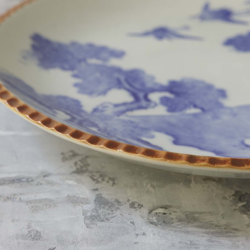 海外ではすでに. 松鶴富士印判イゲ大皿 大正時代 Pine & Crane