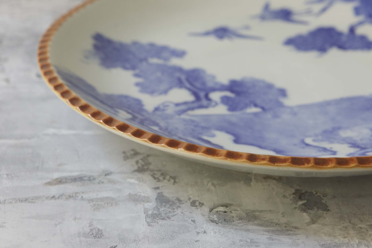 海外ではすでに. 松鶴富士印判イゲ大皿 大正時代 Pine & Crane