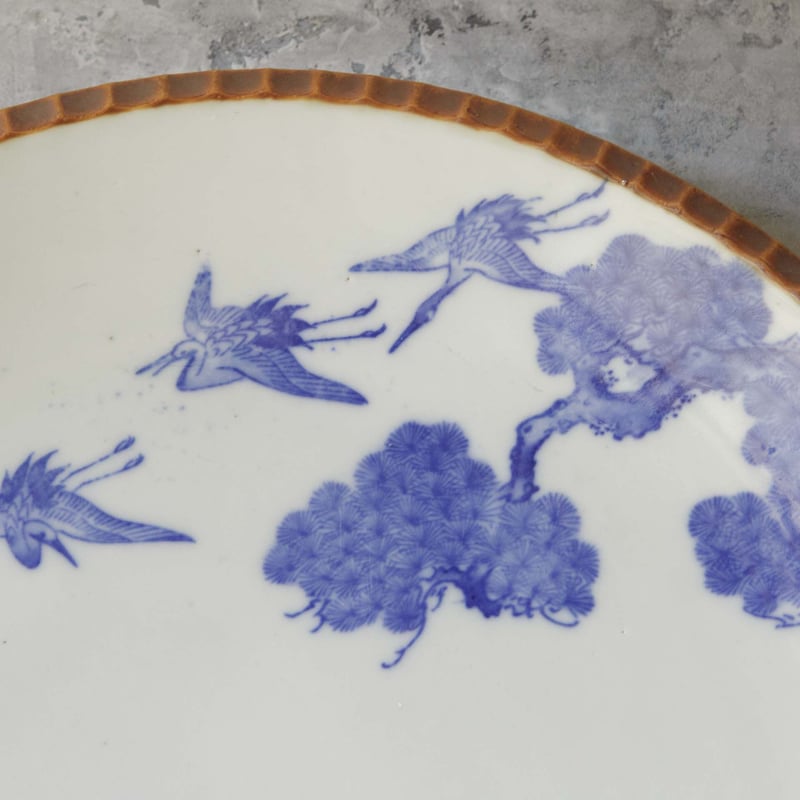 海外ではすでに. 松鶴富士印判イゲ大皿 大正時代 Pine & Crane