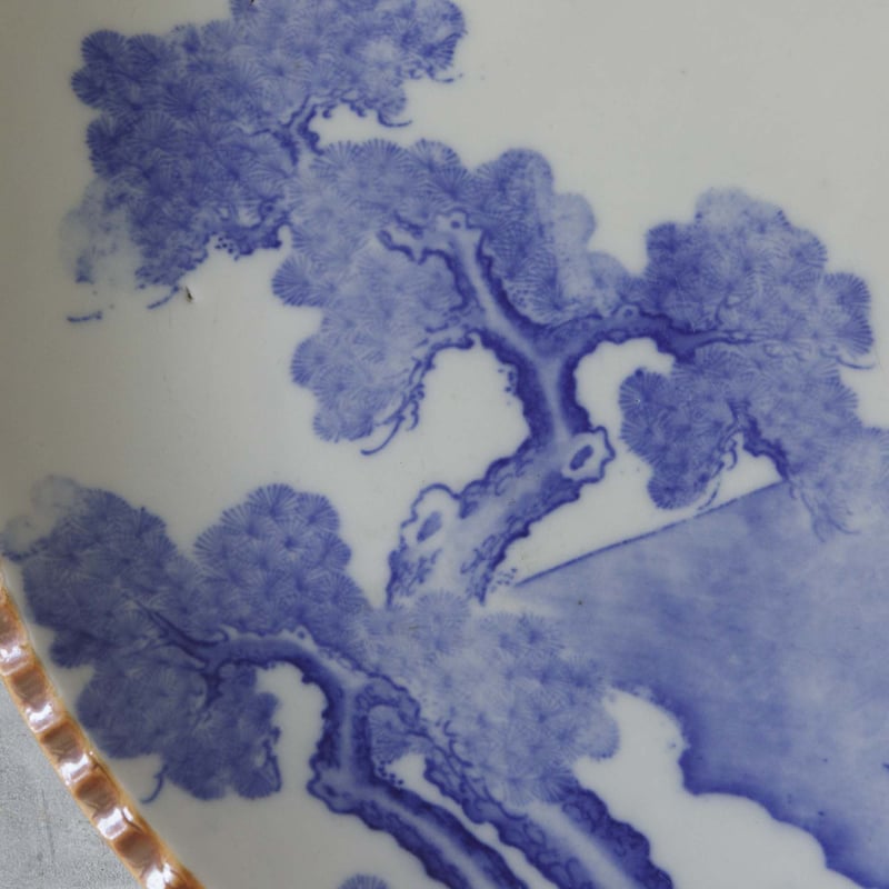 海外ではすでに. 松鶴富士印判イゲ大皿 大正時代 Pine & Crane