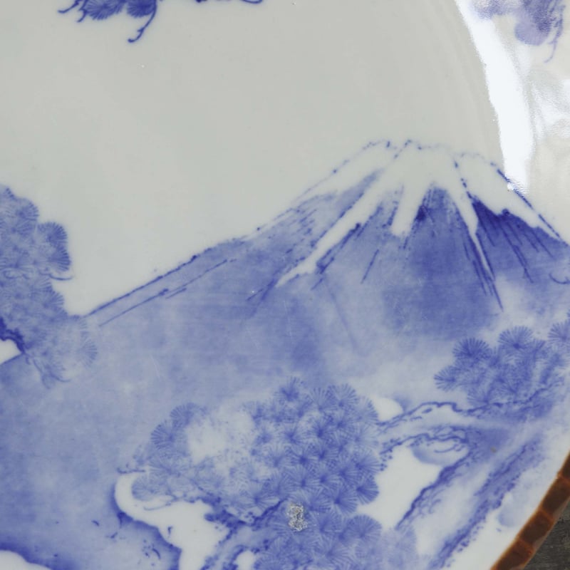 海外ではすでに. 松鶴富士印判イゲ大皿 大正時代 Pine & Crane