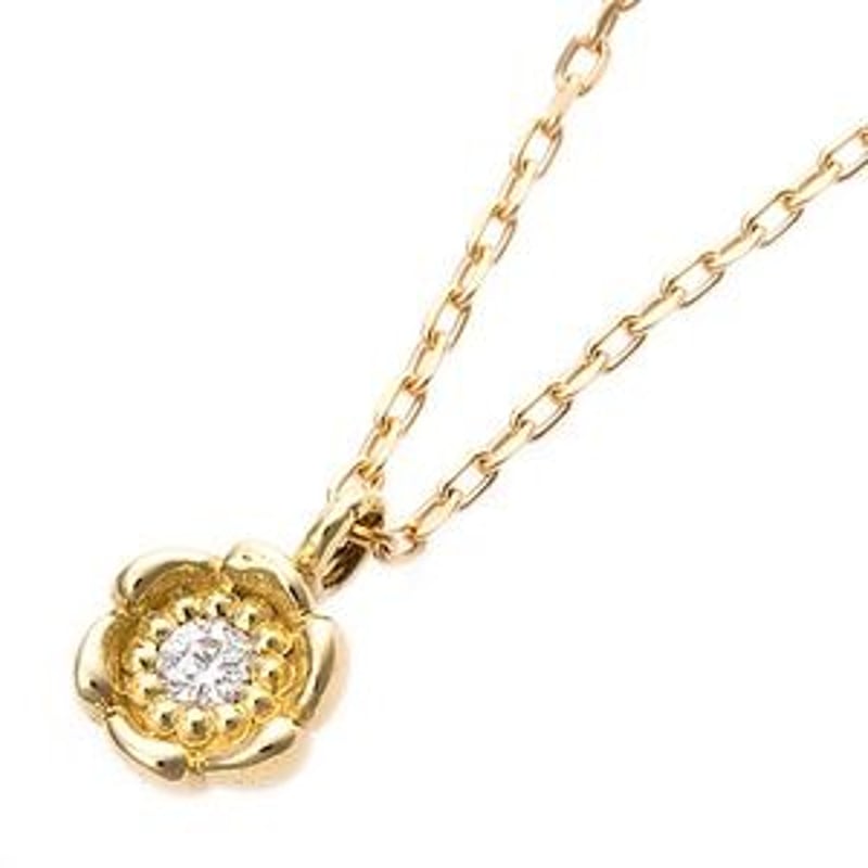 ダイヤモンド ネックレス 一粒 0.014ct K18 イエローゴールド 花 