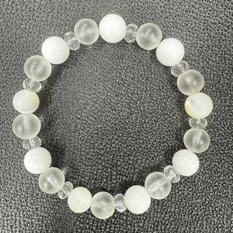 浄化&安定　パワーストーンブレス　15cm　フロスティクオーツ・ホワイトコーラル・水晶　浄化済み