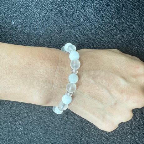 浄化&安定　パワーストーンブレス　15cm　フロスティクオーツ・ホワイトコーラル・水晶　浄化済み