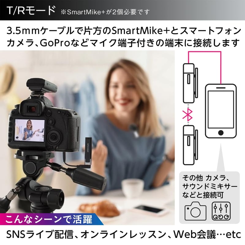 Vlogマイク+ （1個） Bluetooth 小型 ワイヤレス マイク 【送料無料