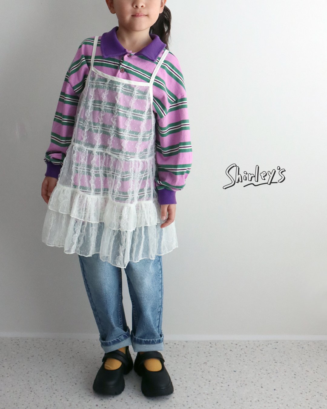 90～122cm】襟付きボーダーTシャツ | Shirley's