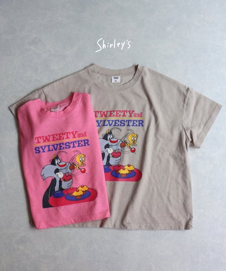 【ラスト・ベージュM100~108】Tweety&Sylvester半袖Tシャツ