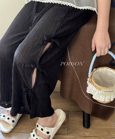 【ラスト・S90~100/M100~108】サイドリボンワイドパンツ