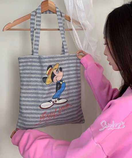 タオル地ボーダーミッキートートバッグ
