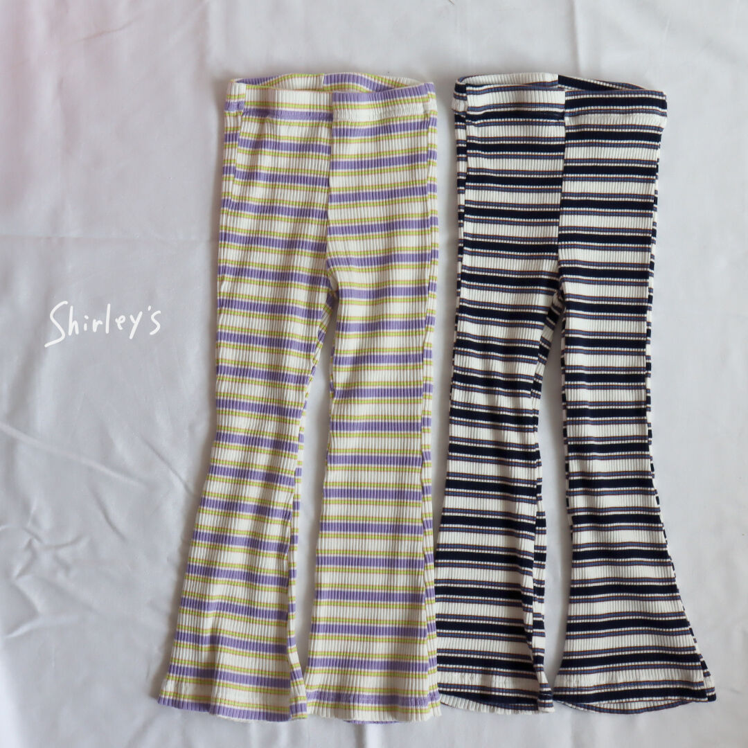 ラスト・L/XL】ボーダー柄ブーツカットフレアパンツ | Shirley