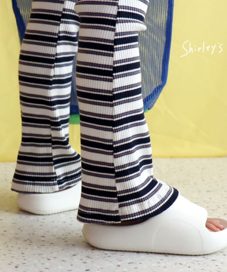 【ラスト・L/XL】ボーダー柄ブーツカットフレアパンツ