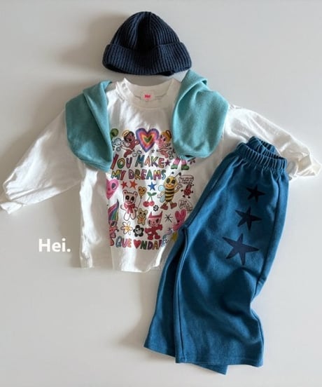 【93～123㎝】スターストレッチコットンワイドパンツ