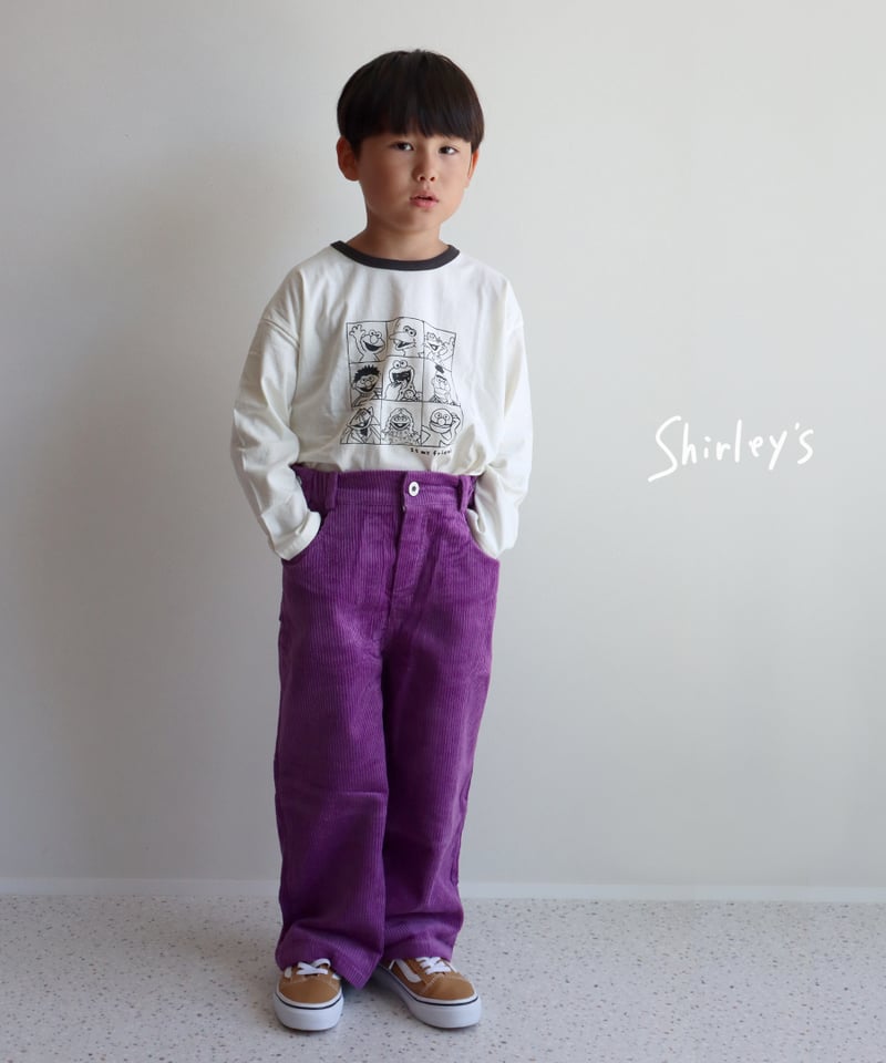 ラスト・パープル100/グリーン110】2カラーコーデュロイワイドパンツ