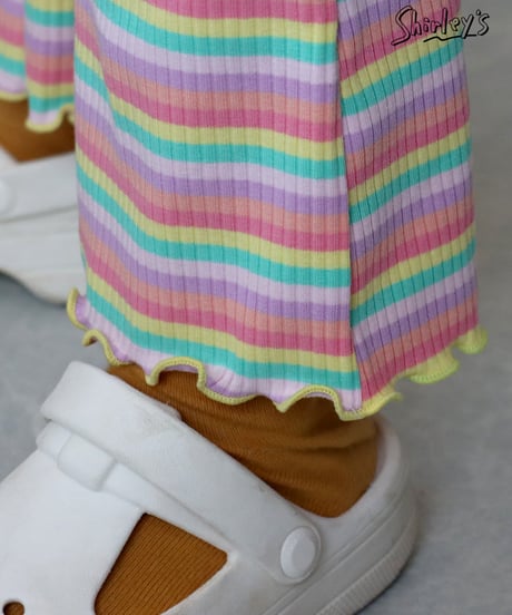 【95~135cm】レインボーリブフレアパンツ